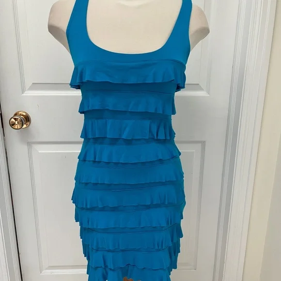 Express Blue Ruffle Midi Dress - Picture 2 of 7